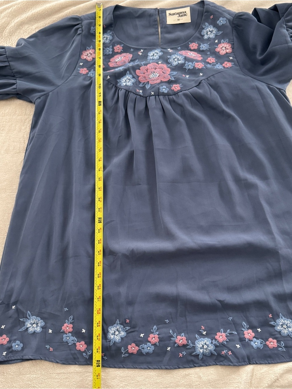 Savanna Jane Women’s Blue Floral Embroidered Detail Long Sleeve Dress Size 3X - Picture 5 of 7